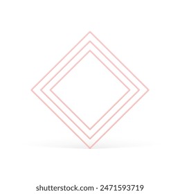 Pink multilevel rhombus geometric frame base foundation 3d decor element realistic vector illustration. Squared level construction border framework edge mathematical angular figure design presentation