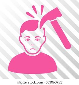 Pink Murder With Hammer interface toolbar pictogram. Vector pictogram style is a flat symbol on diagonally hatched transparent background.