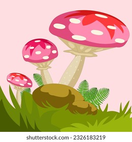 Pink Mushroom City 2d Vector Illustration