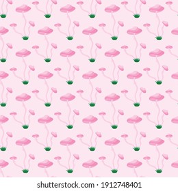 pink mushrooms toadstool, seamless pattern