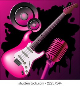 pink music background vector, guitar