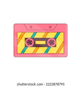 Pink music cassette. Vector illustration of a cartoon cassette. Isolated on white background