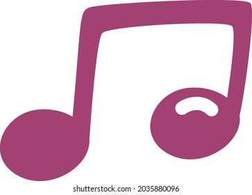 Nota de música rosa, ilustración, vector, sobre un fondo blanco.