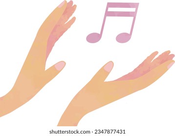 A pink musical note floating between your outstretched hands