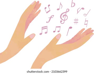 A pink musical note that floats between your hands