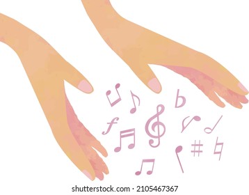 A pink musical note that floats between your hands