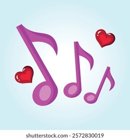 Pink musical notes and red hearts create a design full of love and music.