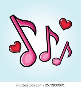 Pink musical notes and red hearts, a visual representation of love and music.