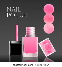 Pink nail lacquer mockup with color tone test, 3d illustration