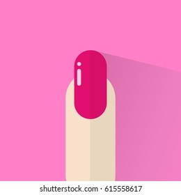 Pink nail manicure in flat style with shadow