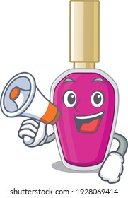 Pink nail polish carton picture style giving announcement on a megaphone. Vector illustration