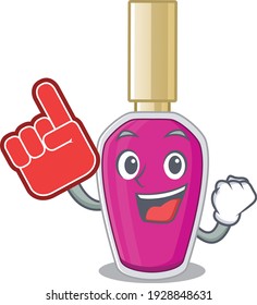 Pink nail polish in cartoon picture design with Foam finger. Vector illustration