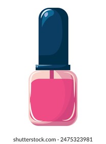 Pink nail polish, closed bottle isolated on white background. Fashion Beauty Varnish. Vector illustration. Beauty and Nail design concept. Element for print, banner, card, brochure, logo.