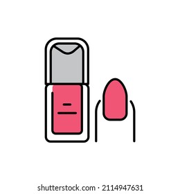 Pink nail polish color line icon. Cosmetic product. Pictogram for web page, mobile app, promo.
