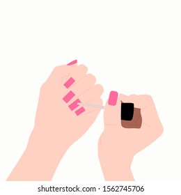 Pink nail polish illustration vector on white background.