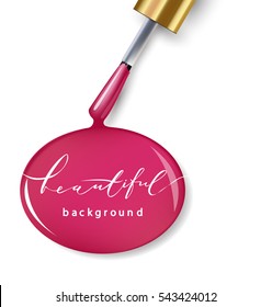 Pink nail polish on a white background with space for text.Vector illustration
