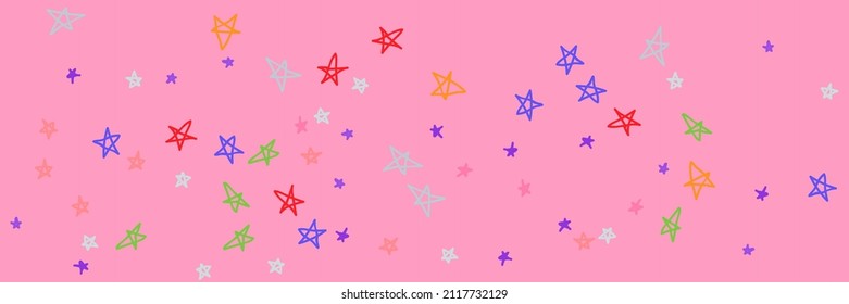 Pink Naive Vibrant Kids Lavender Childish Violet Bright Background. Pastel Purple Green Chaotic Grey Orange Vivid Handdrawn Stars. Pinky Red Stars Purple Grey Pink Violet Picture.