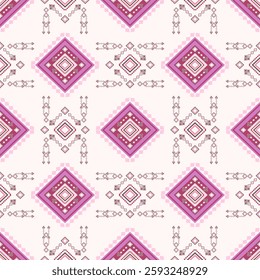 Pink native American, Navajo, ethnic boho seamless pattern. Tribal pattern. Folk motif. Textile rapport. Wallpaper, textiles, rugs, and curtains. Geometric pattern.