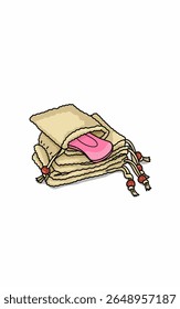 Pink natural bar soap rustic bag. Bodycare coloring page issolated on white 