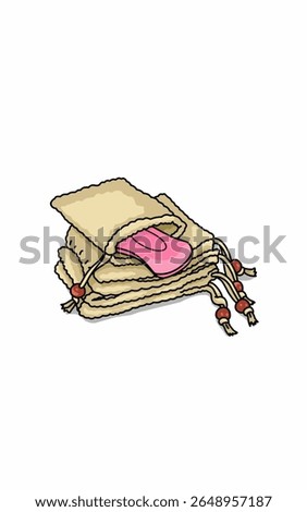 Pink natural bar soap rustic bag. Bodycare coloring page issolated on white 
