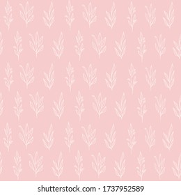 Pink Natural Botanical Seamless Pattern. Pastel Hand Drawn Vintage Wallpaper. Beautiful Spring Background for Textile, Wrapping Paper, Fabric, Print, Card, 