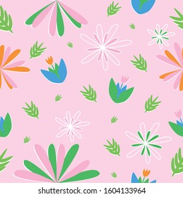  Pink nature seamless pattern. Nature Background