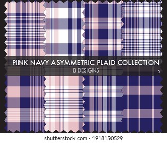 Pink Navy Asymmetric Plaid seamless pattern collection includes 8 designs for fashion textiles and graphics