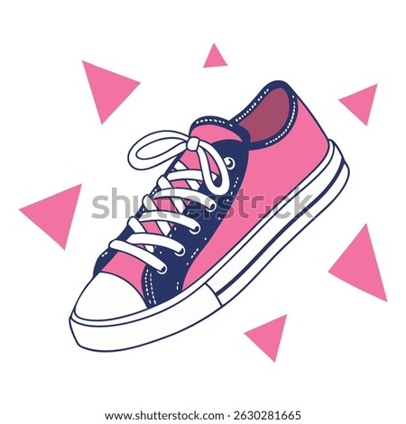 Pink and Navy Blue Sneaker Illustration Geometric Triangles Cute Vector Shoe Clipart for Fashion, Kids, Crafts, Graphic Design