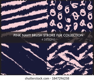 Pink Navy Brush stroke fur collection includes 4 design swatches for fashion prints, homeware, graphics, backgrounds