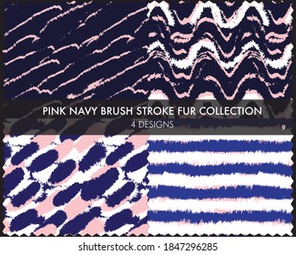 Pink Navy Brush stroke fur collection includes 4 design swatches for fashion prints, homeware, graphics, backgrounds