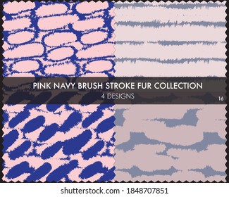 Pink Navy Brush stroke fur collection includes 4 design swatches for fashion prints, homeware, graphics, backgrounds