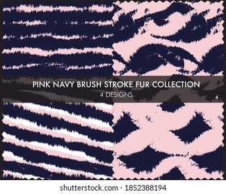 Pink Navy Brush stroke fur collection includes 4 design swatches for fashion prints, homeware, graphics, backgrounds