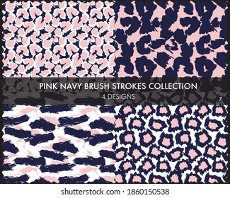 Pink Navy Brush strokes pattern collection includes 4 designs for fashion prints, graphics, backgrounds