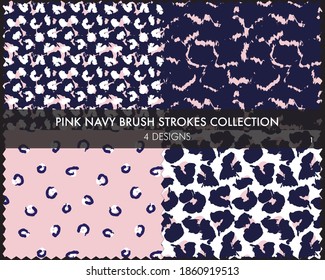 Pink Navy Brush strokes pattern collection includes 4 designs for fashion prints, graphics, backgrounds