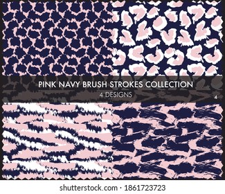 Pink Navy Brush strokes pattern collection includes 4 designs for fashion prints, graphics, backgrounds