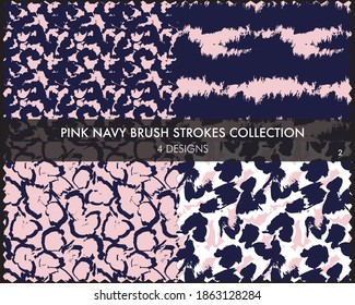 Pink Navy Brush strokes pattern collection includes 4 designs for fashion prints, graphics, backgrounds