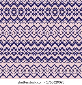 Pink Navy Christmas fair isle pattern background for fashion textiles, knitwear and graphics