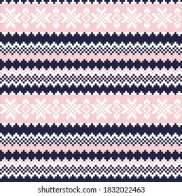 Pink Navy Christmas fair isle pattern background for fashion textiles, knitwear and graphics