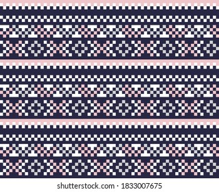 Pink Navy Christmas fair isle pattern background for fashion textiles, knitwear and graphics