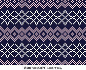 Pink Navy Christmas snowflake fair isle pattern background suitable for fashion textiles, knitwear and graphics