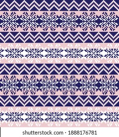 Pink Navy Christmas snowflake fair isle pattern background suitable for fashion textiles, knitwear and graphics