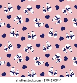 Pink Navy Christmas Snowman seamless pattern background for website graphics, fashion textile