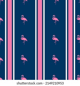 Pink and navy flamingo textile vector seamless repeat pattern.