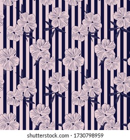 Pink Navy Floral botanical seamless pattern with striped background suitable for fashion prints, graphics, backgrounds and crafts