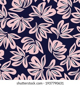 Pink Navy Floral botanical seamless pattern background suitable for fashion prints, graphics, backgrounds and crafts