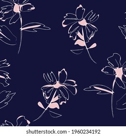 Pink Navy Floral botanical seamless pattern background suitable for fashion prints, graphics, backgrounds and crafts