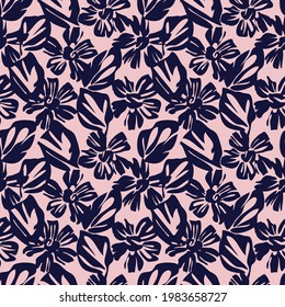 Pink Navy Floral botanical seamless pattern background suitable for fashion prints, graphics, backgrounds and crafts