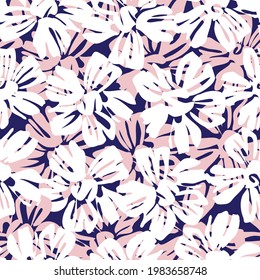 Pink Navy Floral botanical seamless pattern background suitable for fashion prints, graphics, backgrounds and crafts