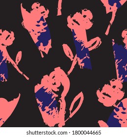 Pink and Navy Floral brush strokes seamless pattern background for fashion prints, graphics, backgrounds and crafts