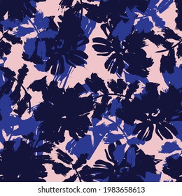 Pink and Navy Floral brush strokes seamless pattern background for fashion prints, graphics, backgrounds and crafts